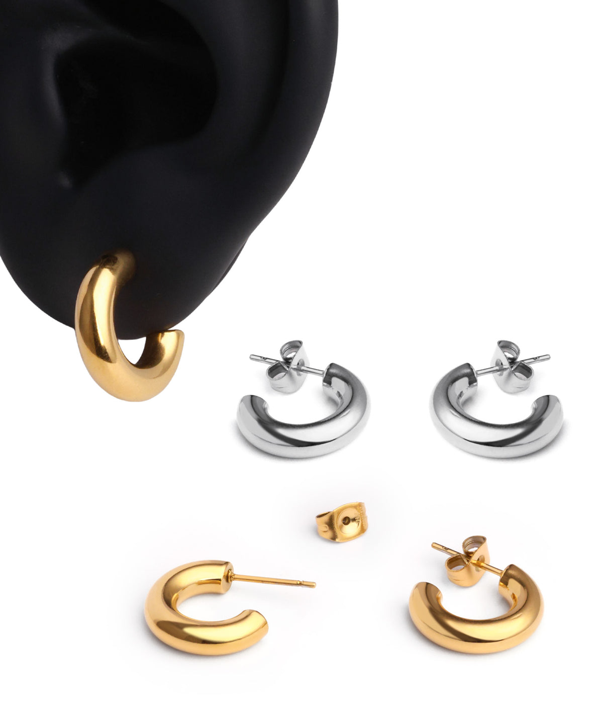 Bold Huggie Earrings - Stainless Steel - Oumo Jewelry