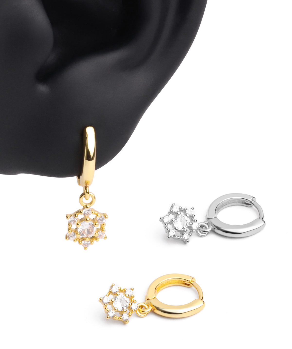 Sparkling Flower Drop - Brass - Upper Lobe, Lobe - Oumo Jewelry