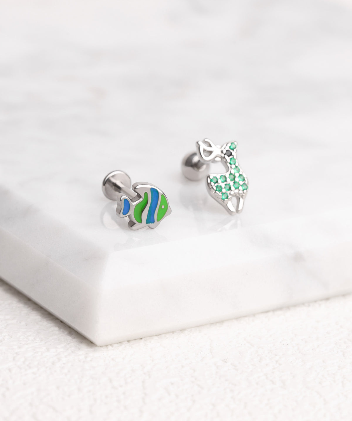 Enamel Fish Flatback Stud - Stainless Steel - Helix, Upper Lobe, Conch - Oumo Jewelry
