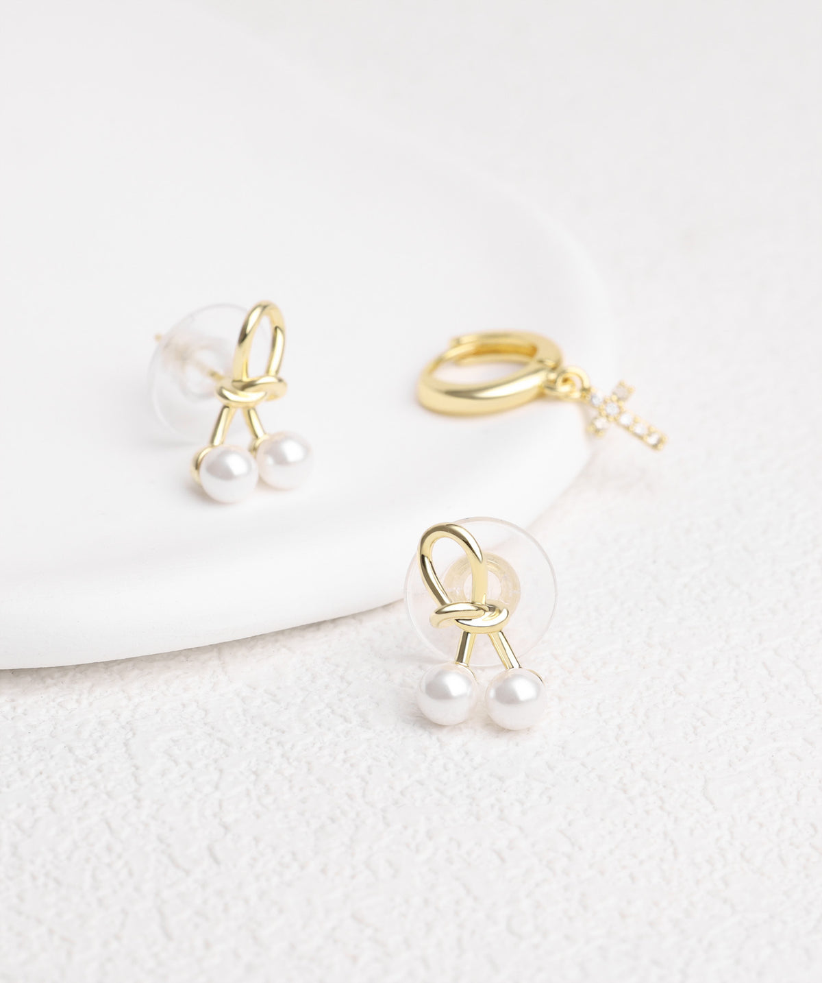 Delicate Cross Drop - Brass - Upper Lobe - Oumo Jewelry