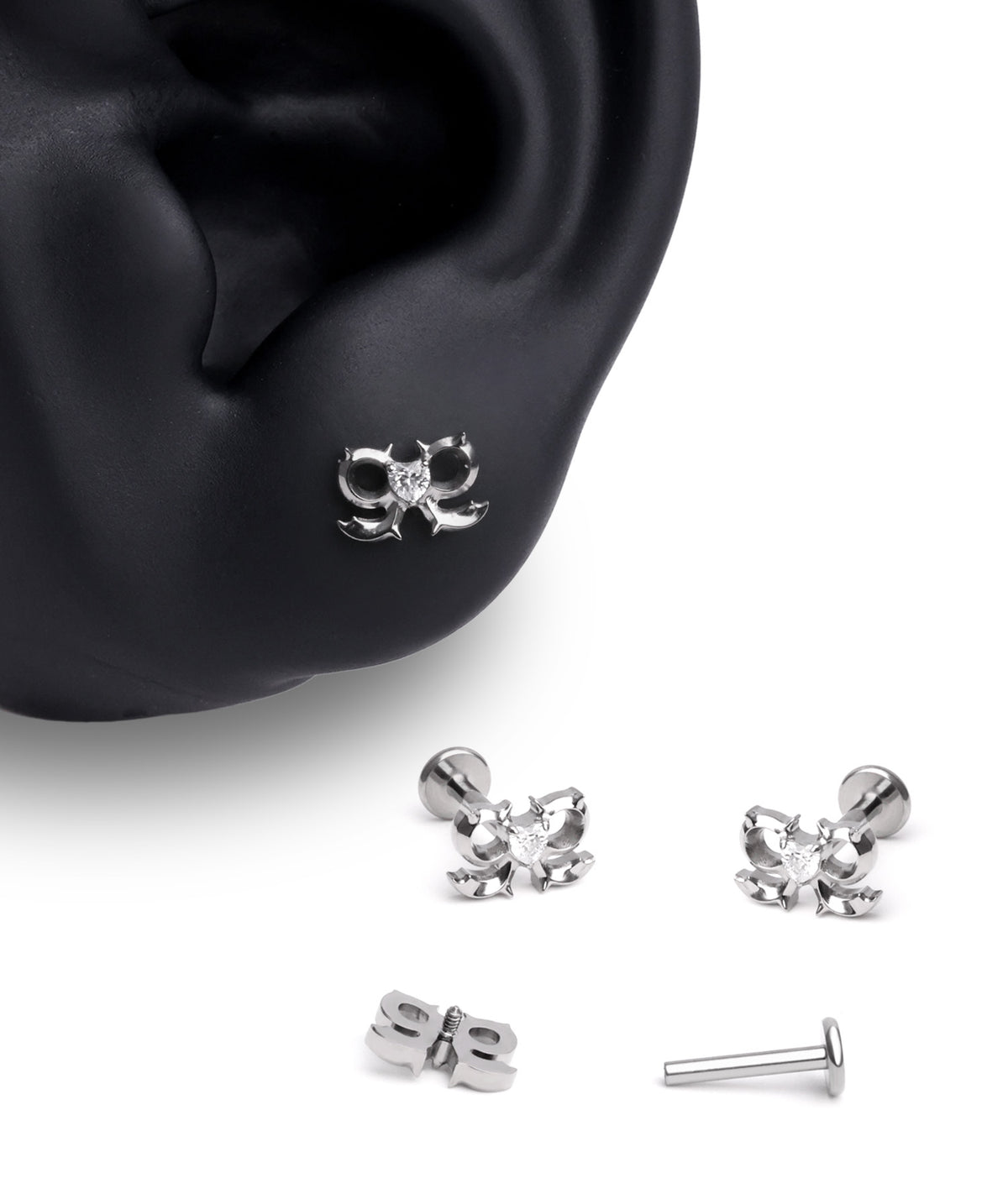 Titanium Spiked Bow Flatback Stud - Titanium - Helix, Upper Lobe, Conch - Oumo Jewelry
