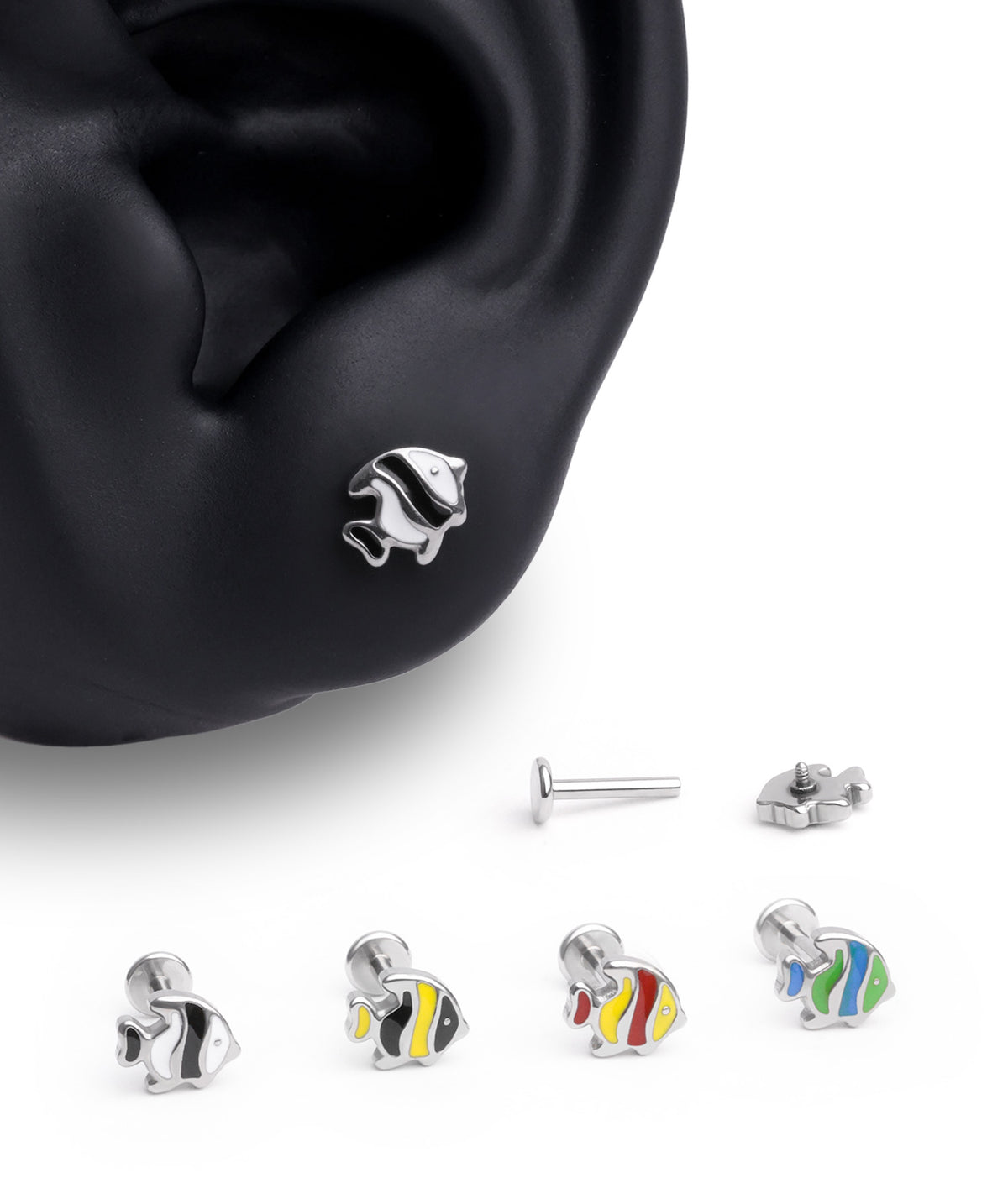 Enamel Fish Flatback Stud - Stainless Steel - Helix, Upper Lobe, Conch - Oumo Jewelry