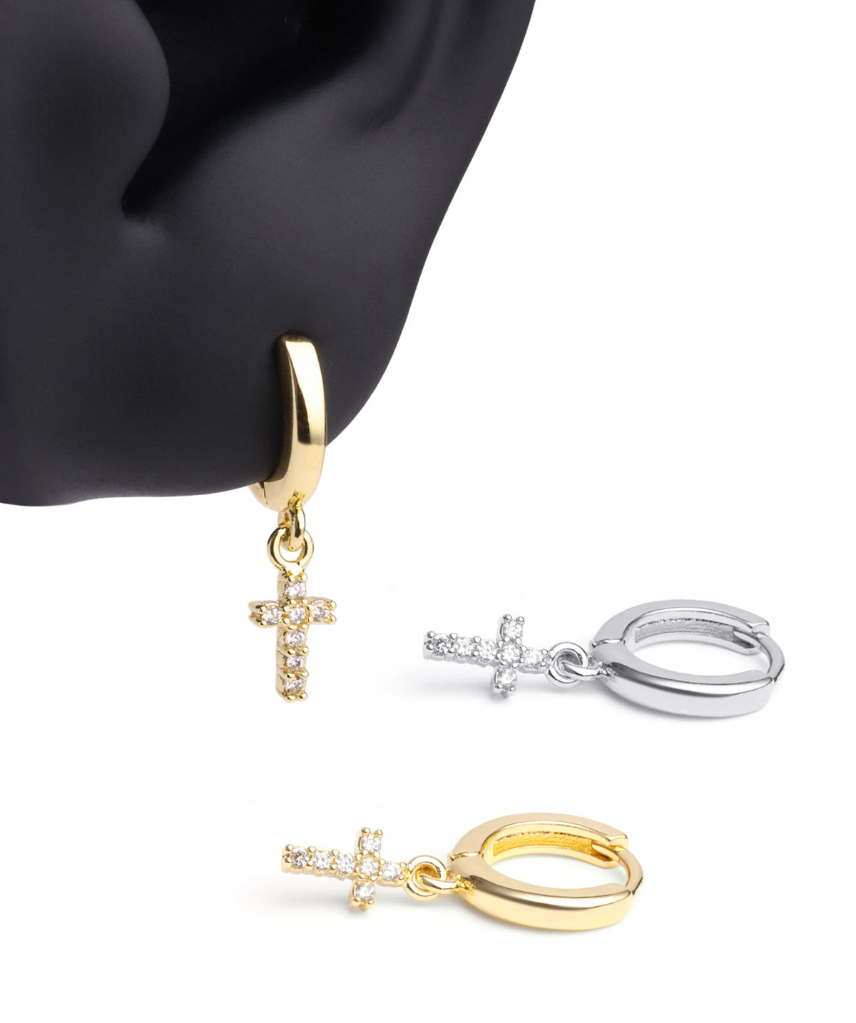 Delicate Cross Drop - Brass - Upper Lobe - Oumo Jewelry