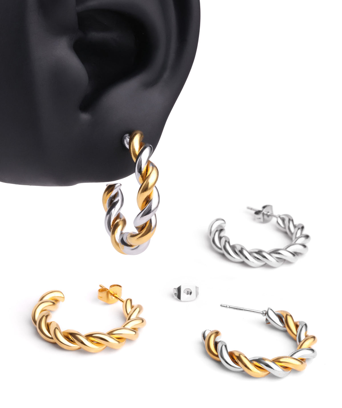 Twist Huggie Hoops - Stainless Steel - Oumo Jewelry