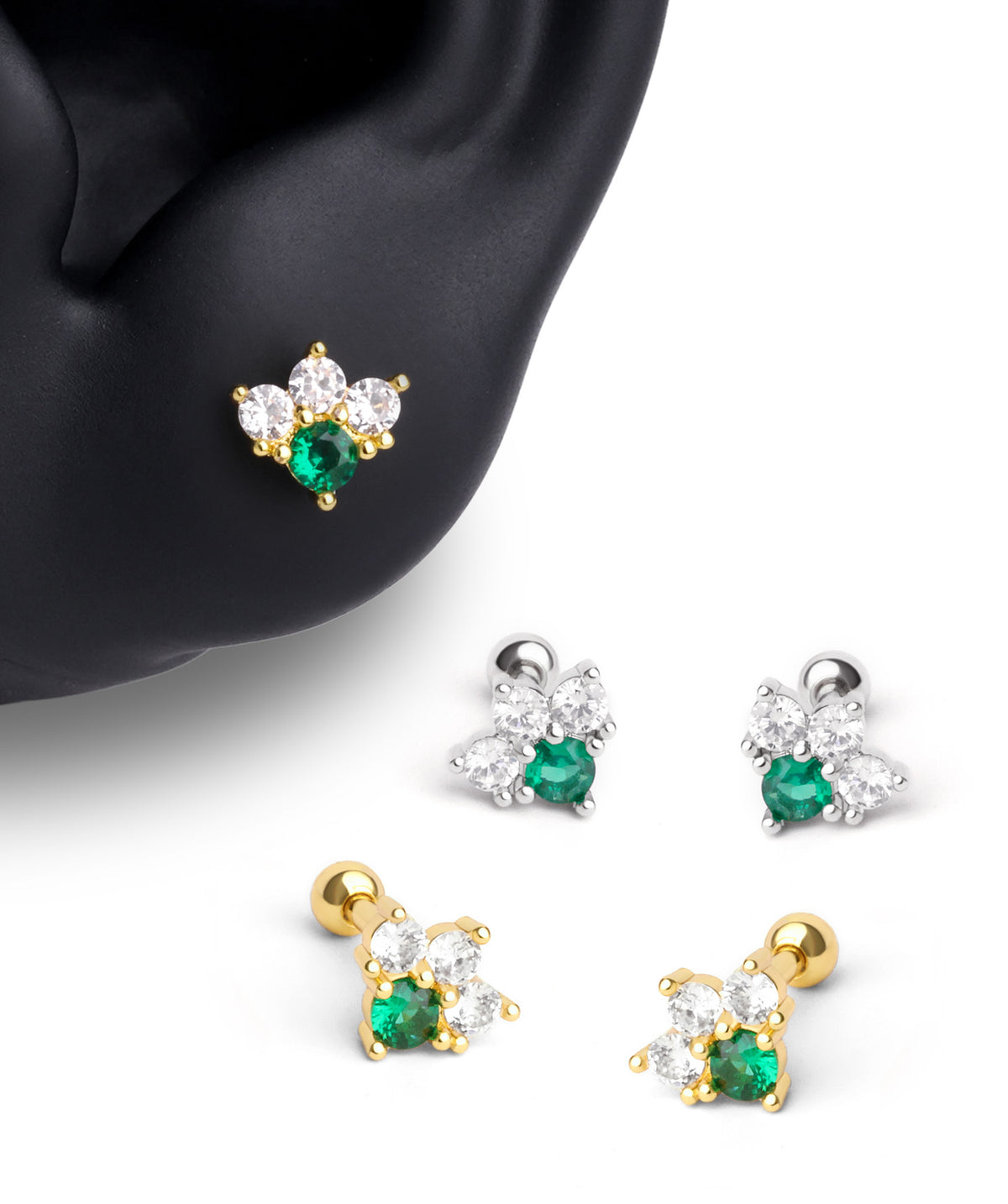 Delicate Green Gemstone Stud - Stainless Steel - Upper Lobe, Helix - Oumo Jewelry