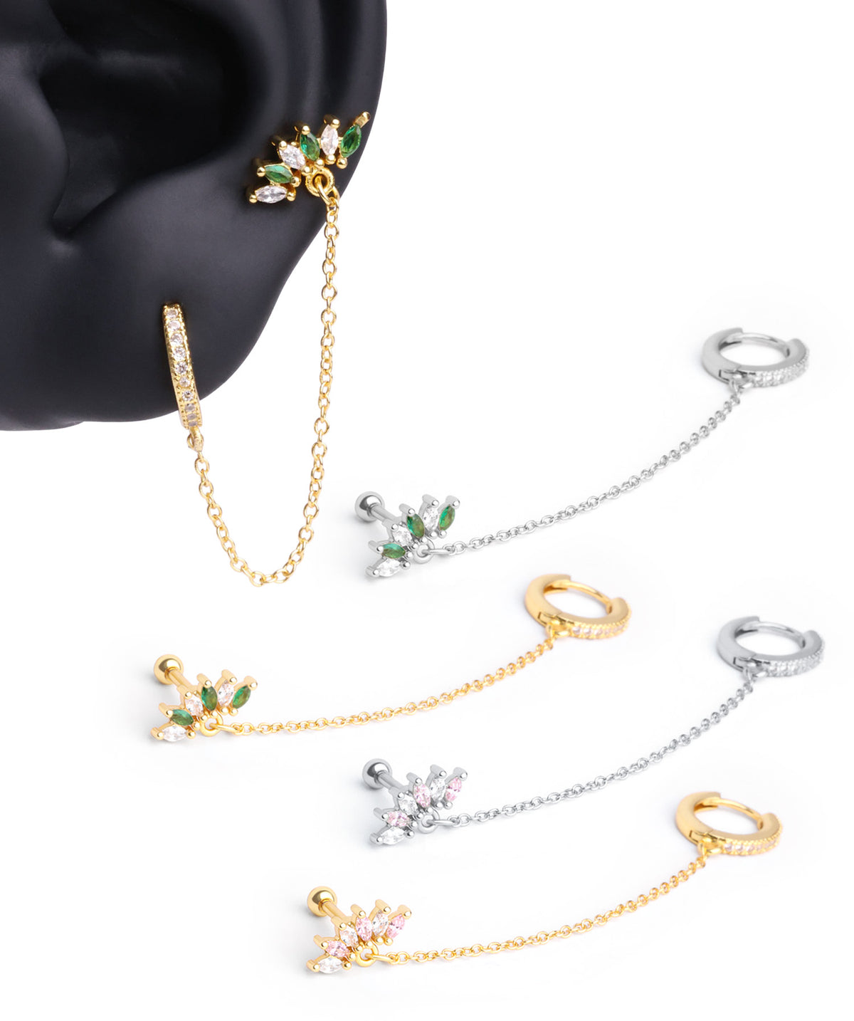 Charm Marquise Gems Chain - Brass - Lobe, Upper Lobe - Oumo Jewelry