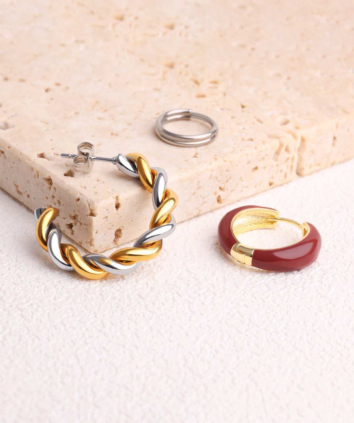 Twist Huggie Hoops - Stainless Steel - Oumo Jewelry