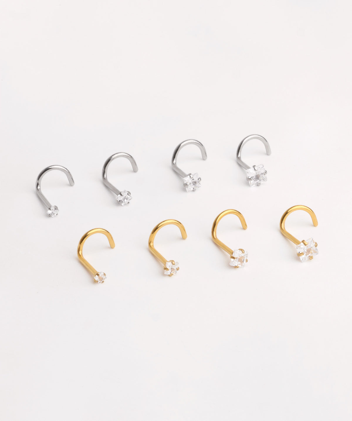 Square Gemstone Nose Stud - Stainless Steel - Nostril - Oumo Jewelry