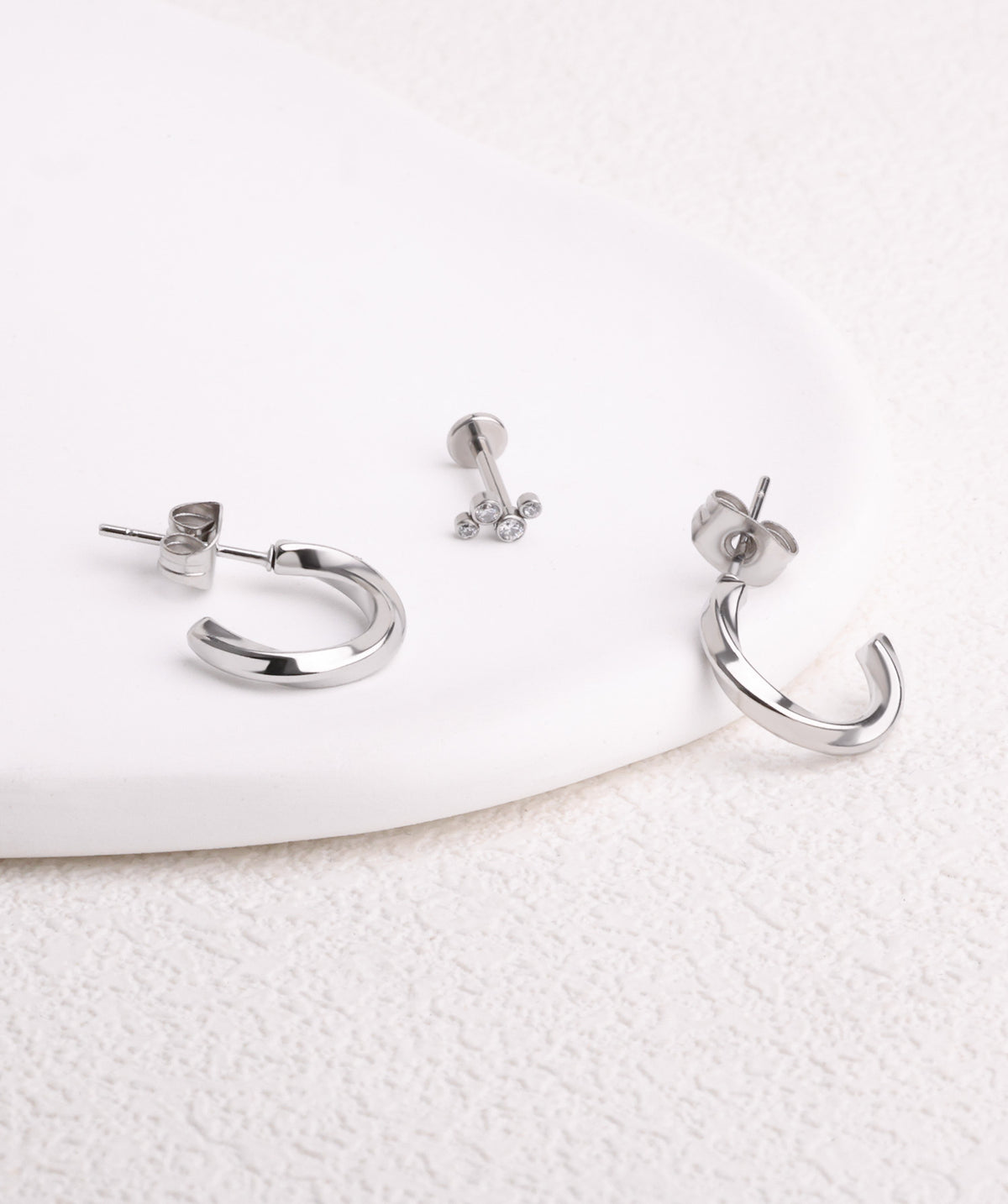 Twisted Huggie Hoops - Stainless Steel - Oumo Jewelry