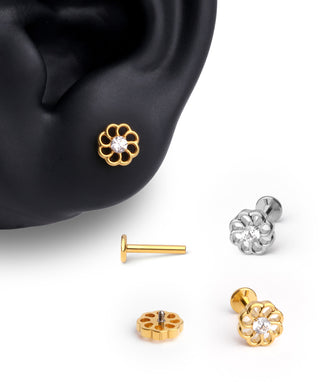 Titanium Delicate Flower Flatback Stud - OumoJewelry