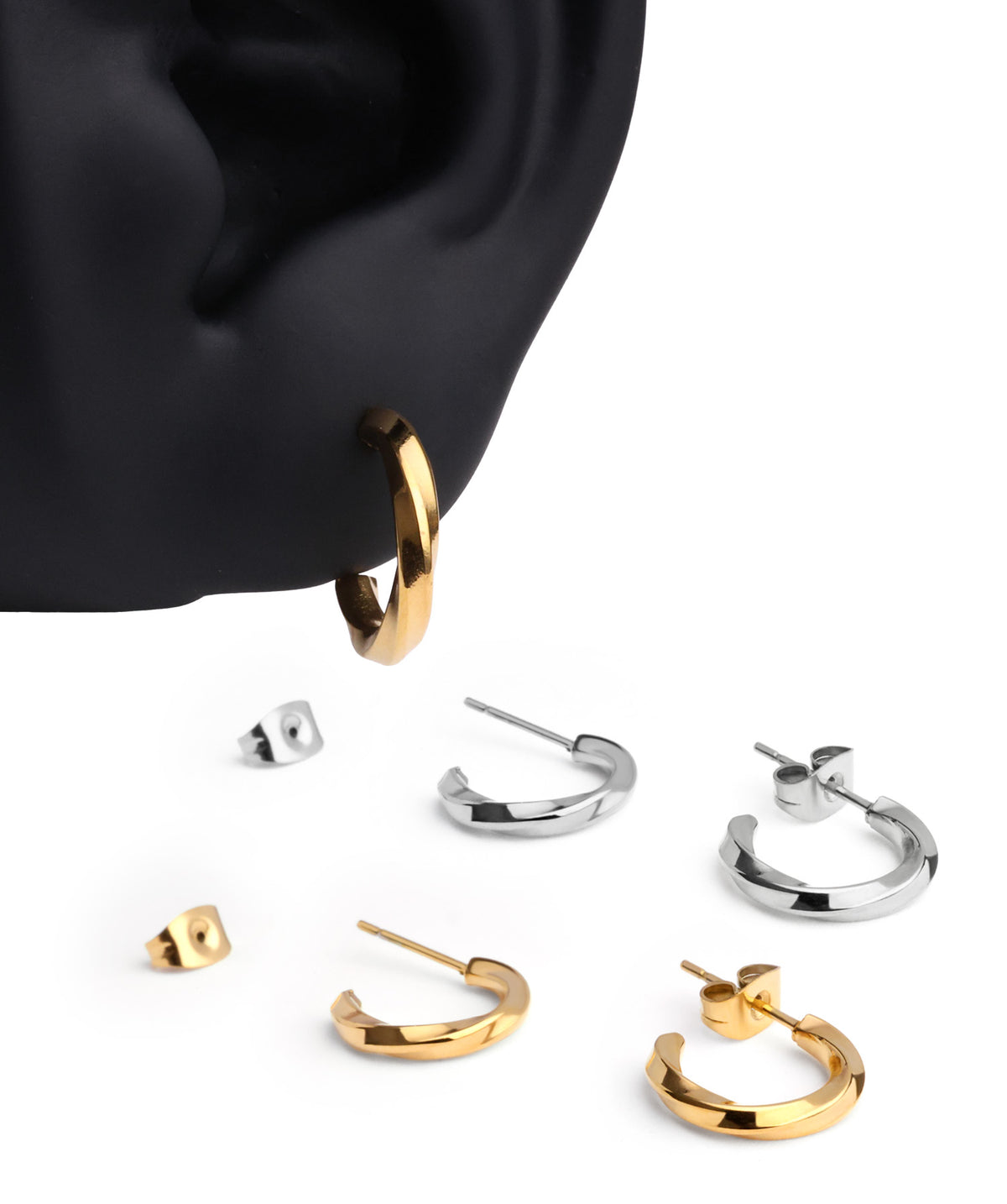 Twisted Huggie Hoops - Stainless Steel - Oumo Jewelry