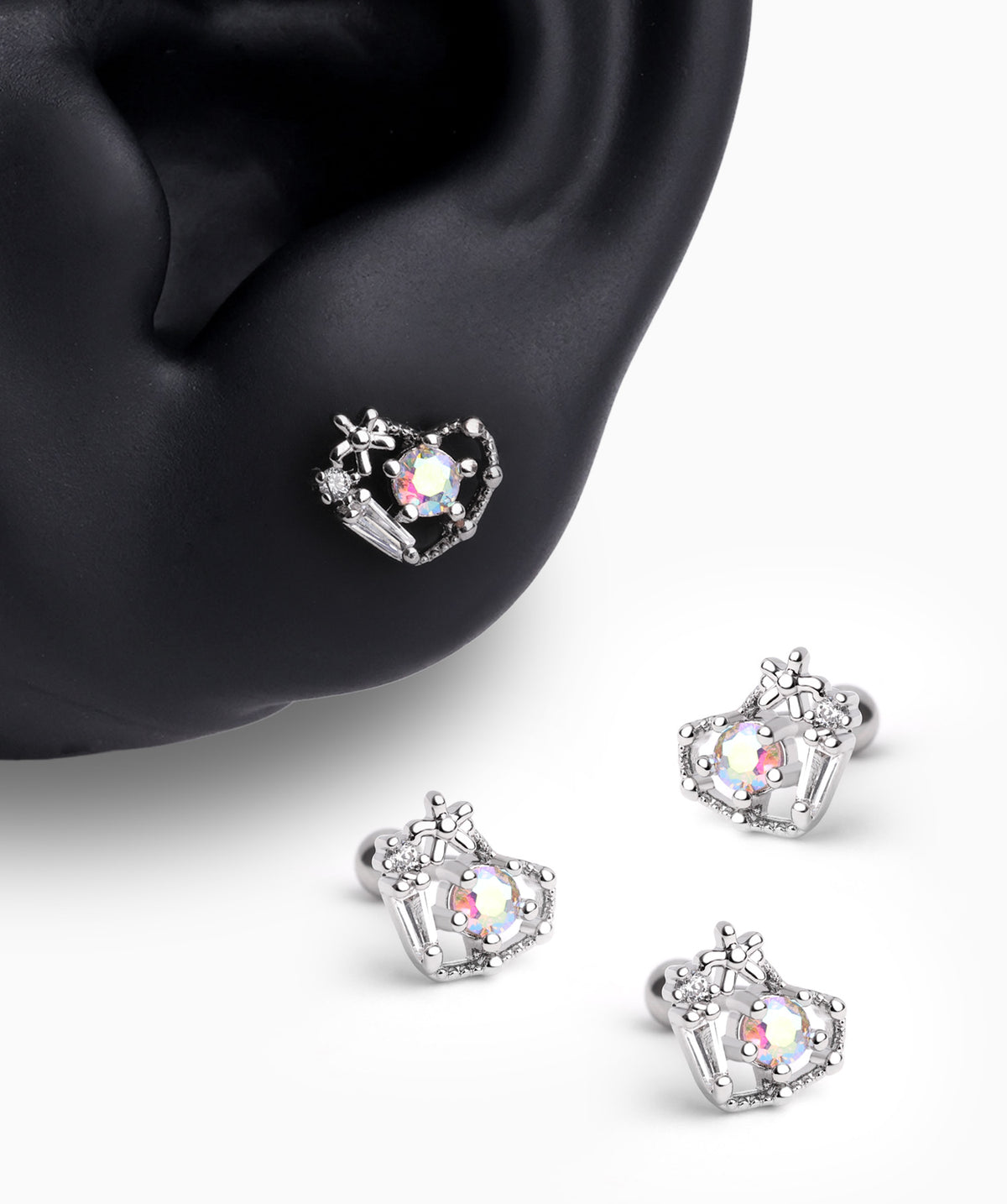 Beautiful Flower Love Stud - Stainless Steel - Upper Lobe, Helix - Oumo Jewelry