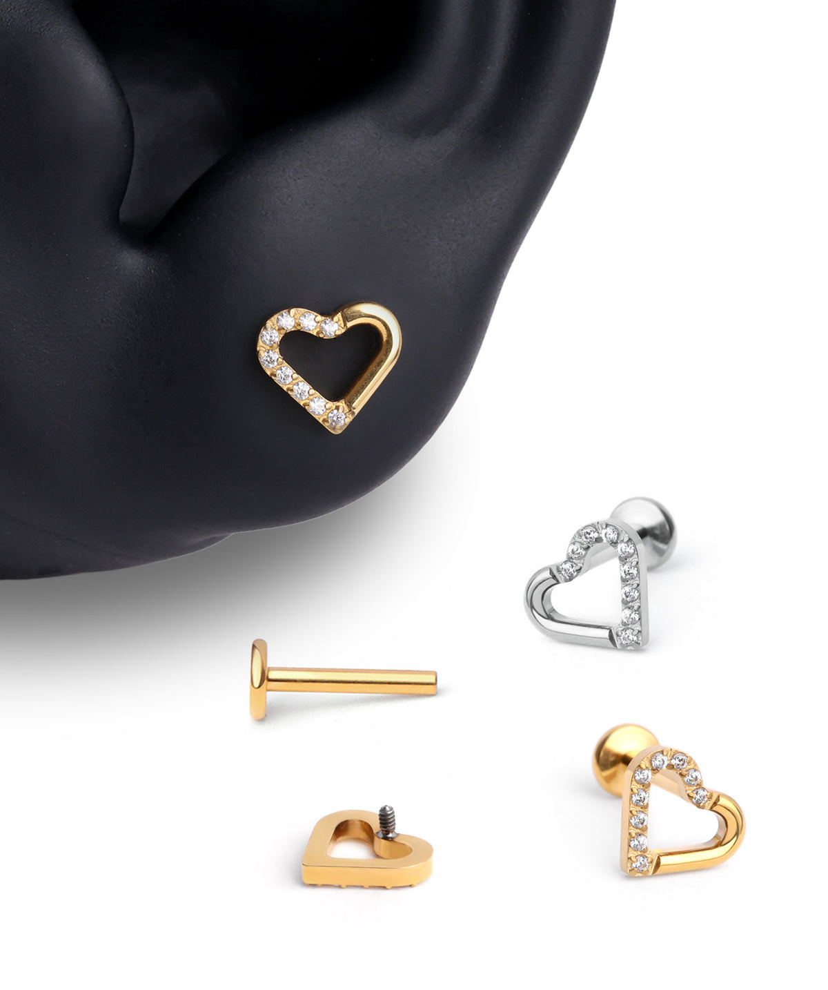 Titanium Hollow Heart Flatback Stud - Titanium - Helix, Upper Lobe, Conch - Oumo Jewelry