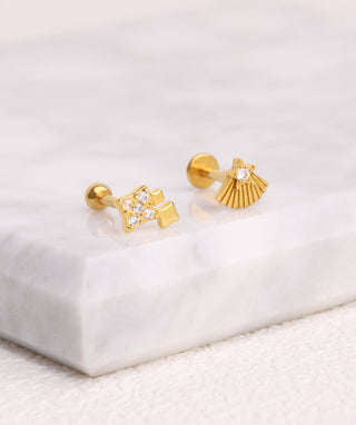 Titanium Fan-Shaped Star Flatback Stud - OumoJewelry