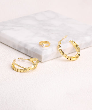 Cross Double Huggie Hoops - OumoJewelry