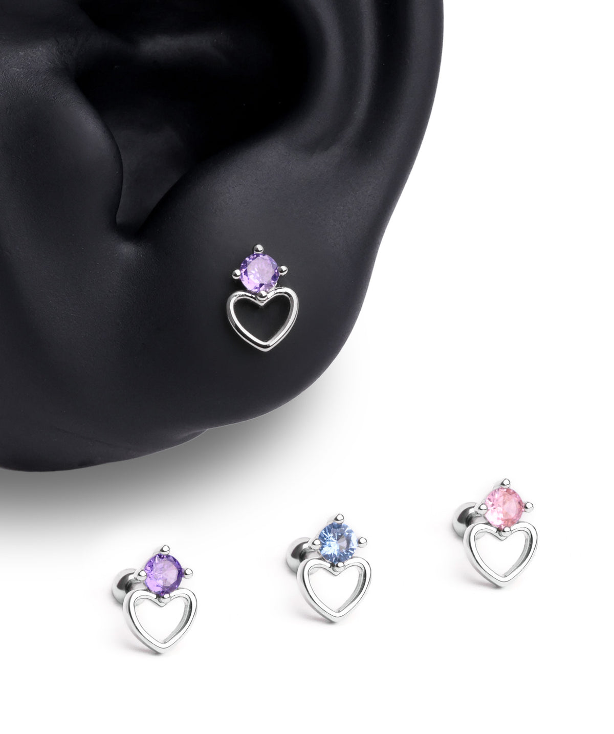 Charming Hollow Heart Stud - Stainless Steel - Upper Lobe, Helix - Oumo Jewelry