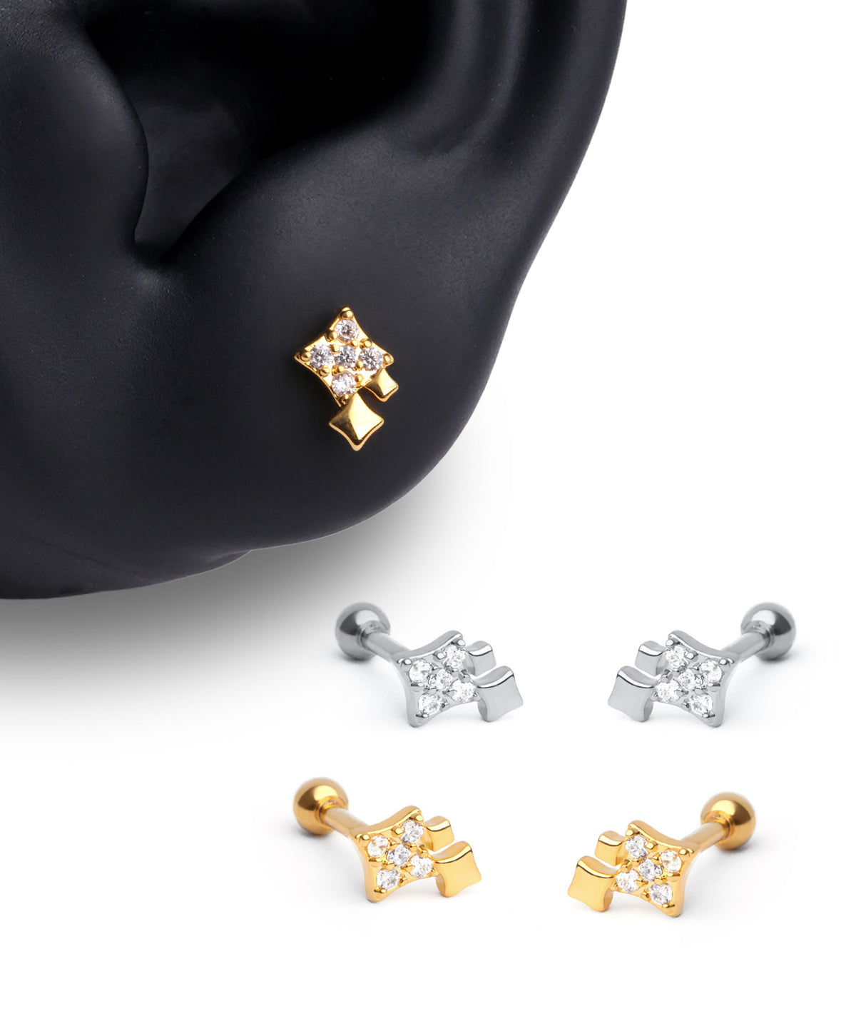 Four Pointed Star Stud - Stainless Steel - Upper Lobe, Helix - Oumo Jewelry