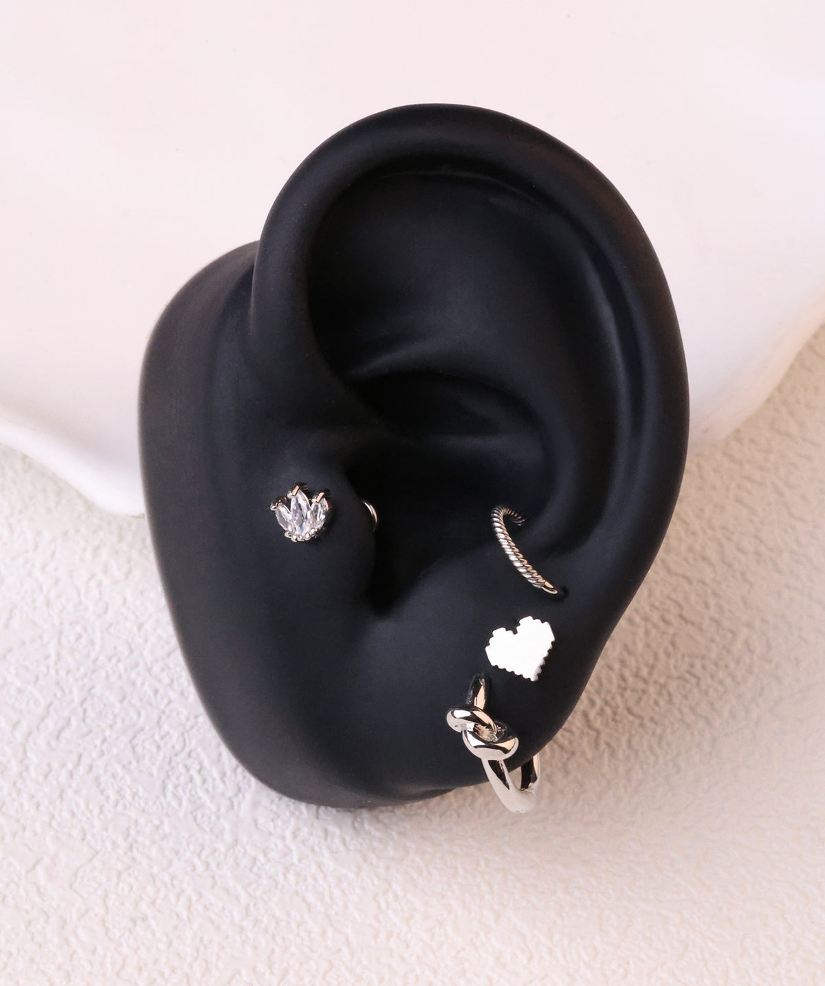 Pixel Heart Flatback Stud - Stainless Steel - Helix, Upper Lobe, Conch - Oumo Jewelry