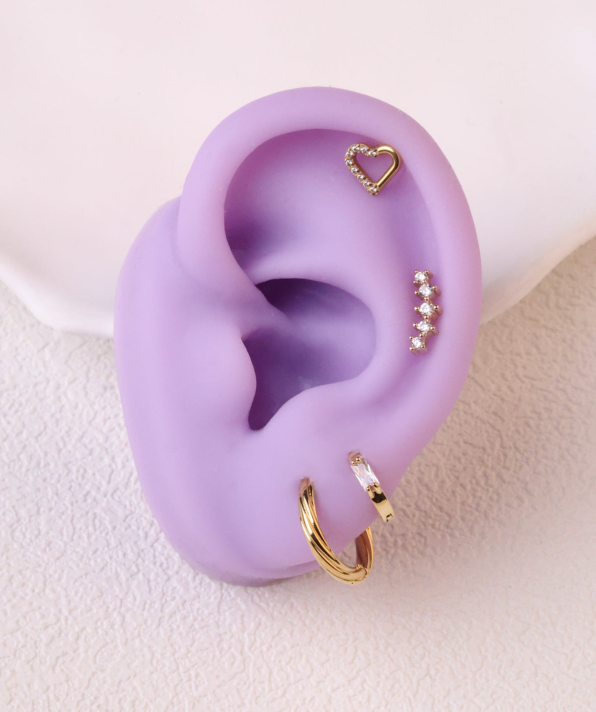 Simple Rectangular Gem Hoop - Brass - Upper Lobe, Helix - Oumo Jewelry