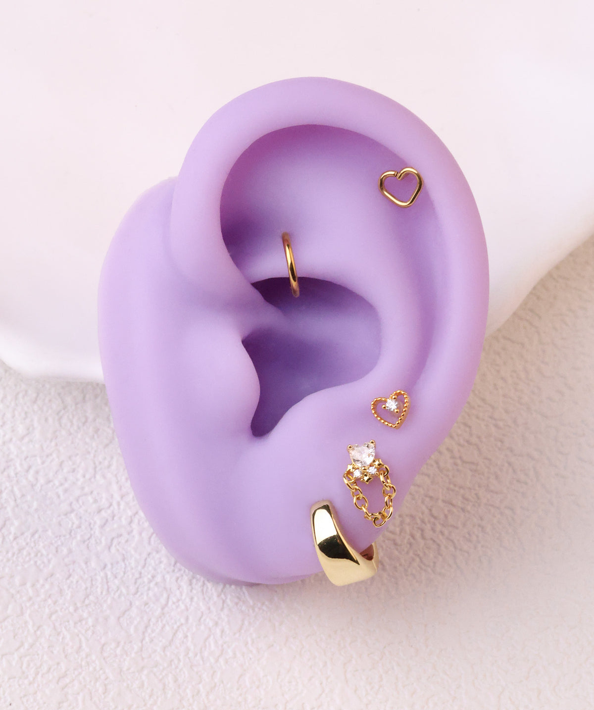Heart Chain Stud - Stainless Steel - Upper Lobe, Flat - Oumo Jewelry