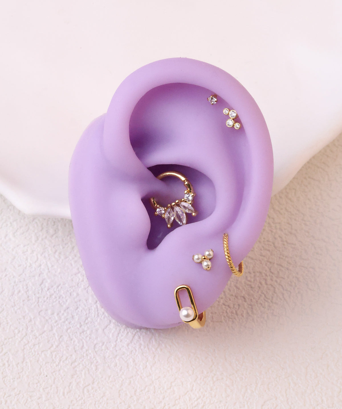 Pearl Paper Clip Hoop - Brass - Upper Lobe - Oumo Jewelry