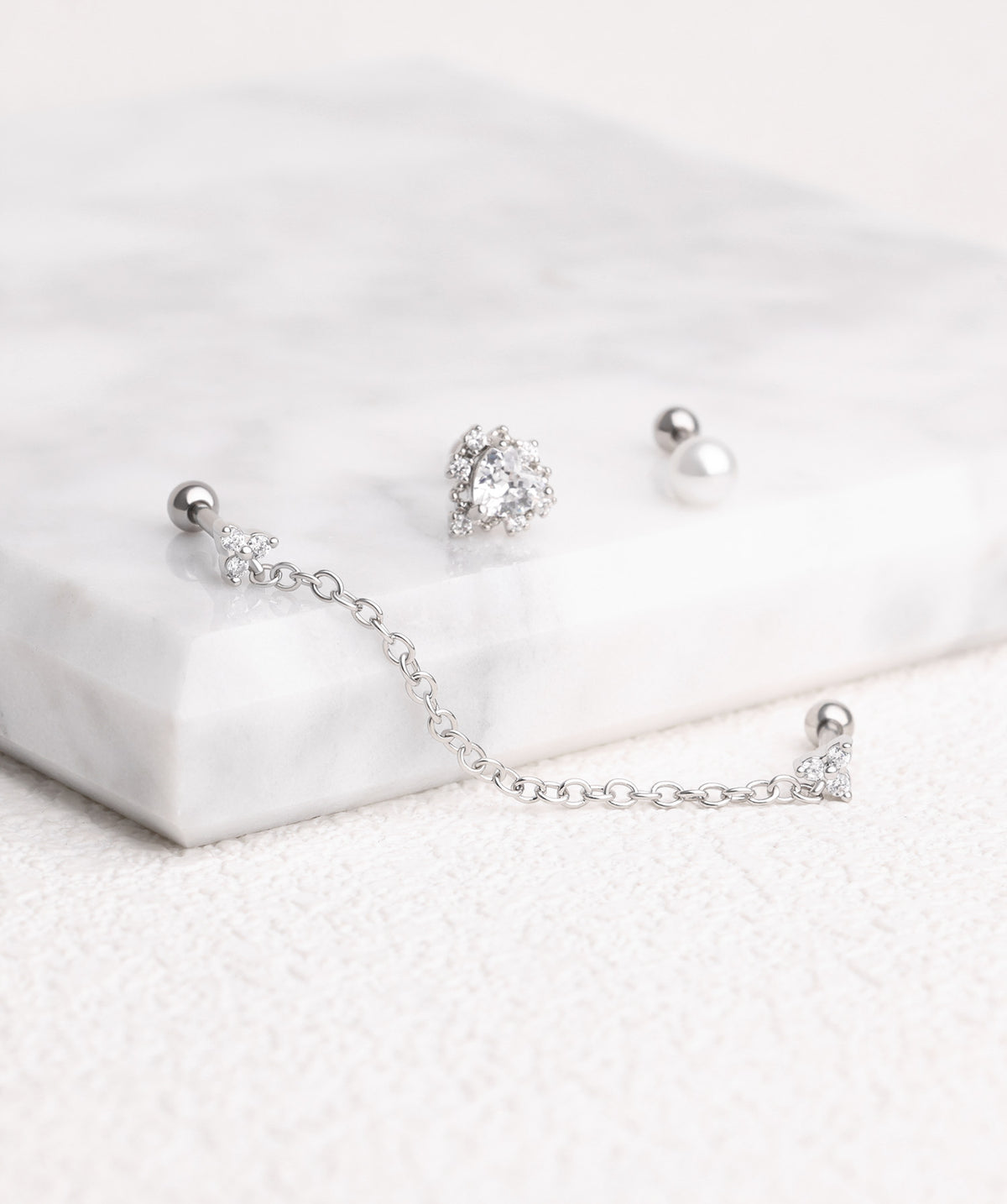 Gemstones Chain Stud - Stainless Steel - Lobe, Upper Lobe - Oumo Jewelry