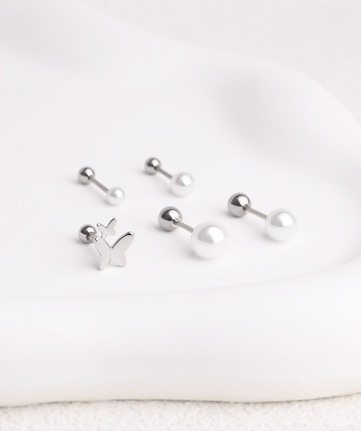 Elegant Pearl Stud - Stainless Steel - Upper Lobe, Helix, Flat - Oumo Jewelry