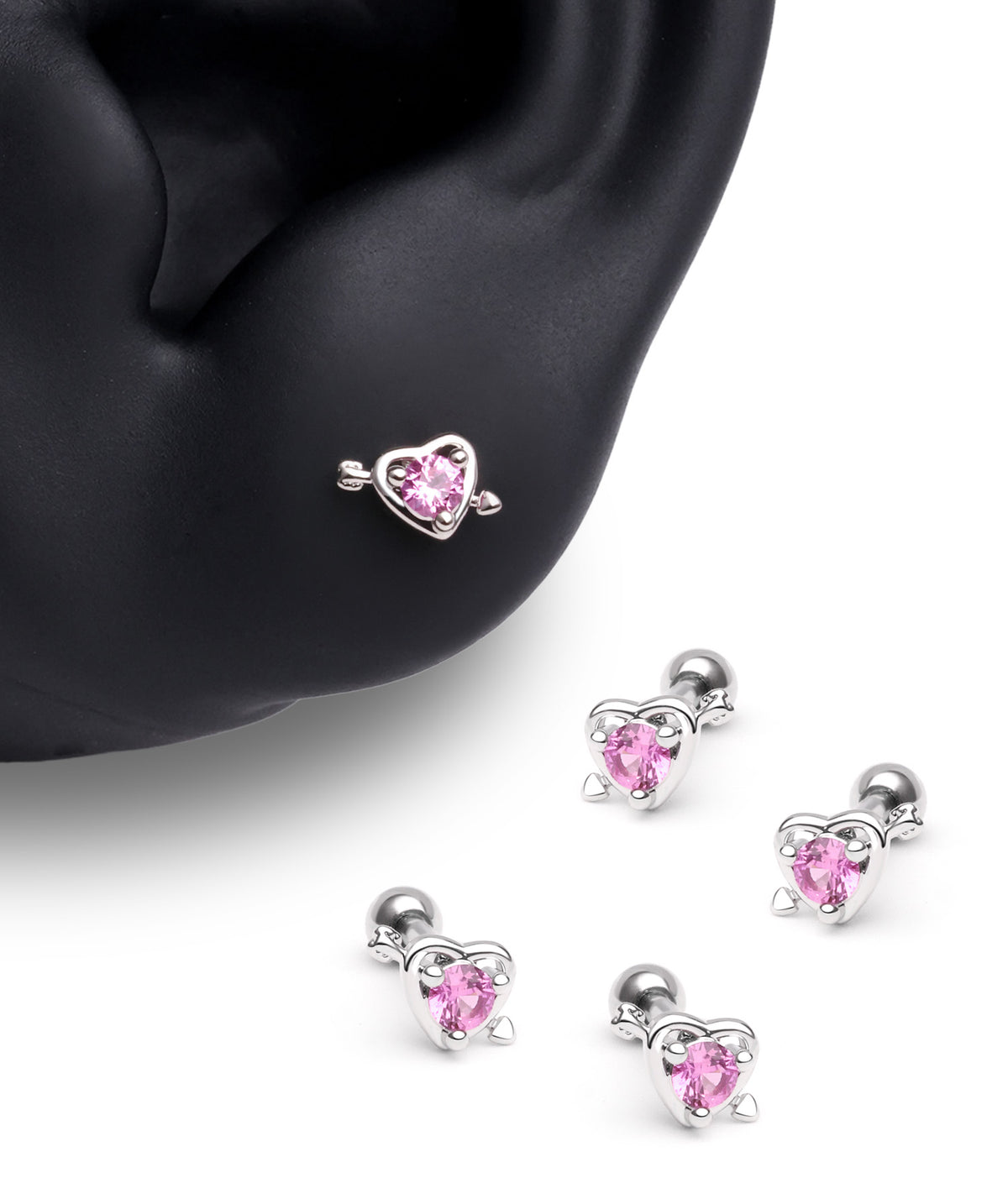 Cupid's Arrow Love Stud - Stainless Steel - Upper Lobe, Helix, Flat - Oumo Jewelry