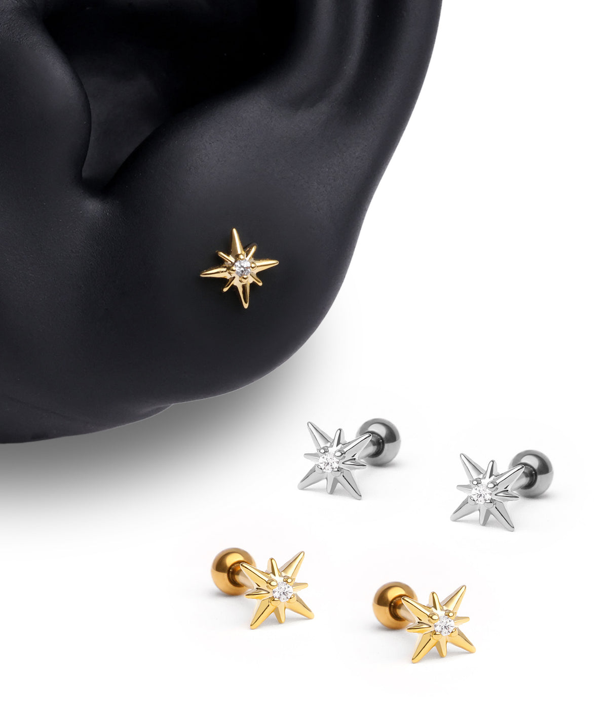 Octagonal Star Stud - Stainless Steel - Upper Lobe, Helix, Flat - Oumo Jewelry