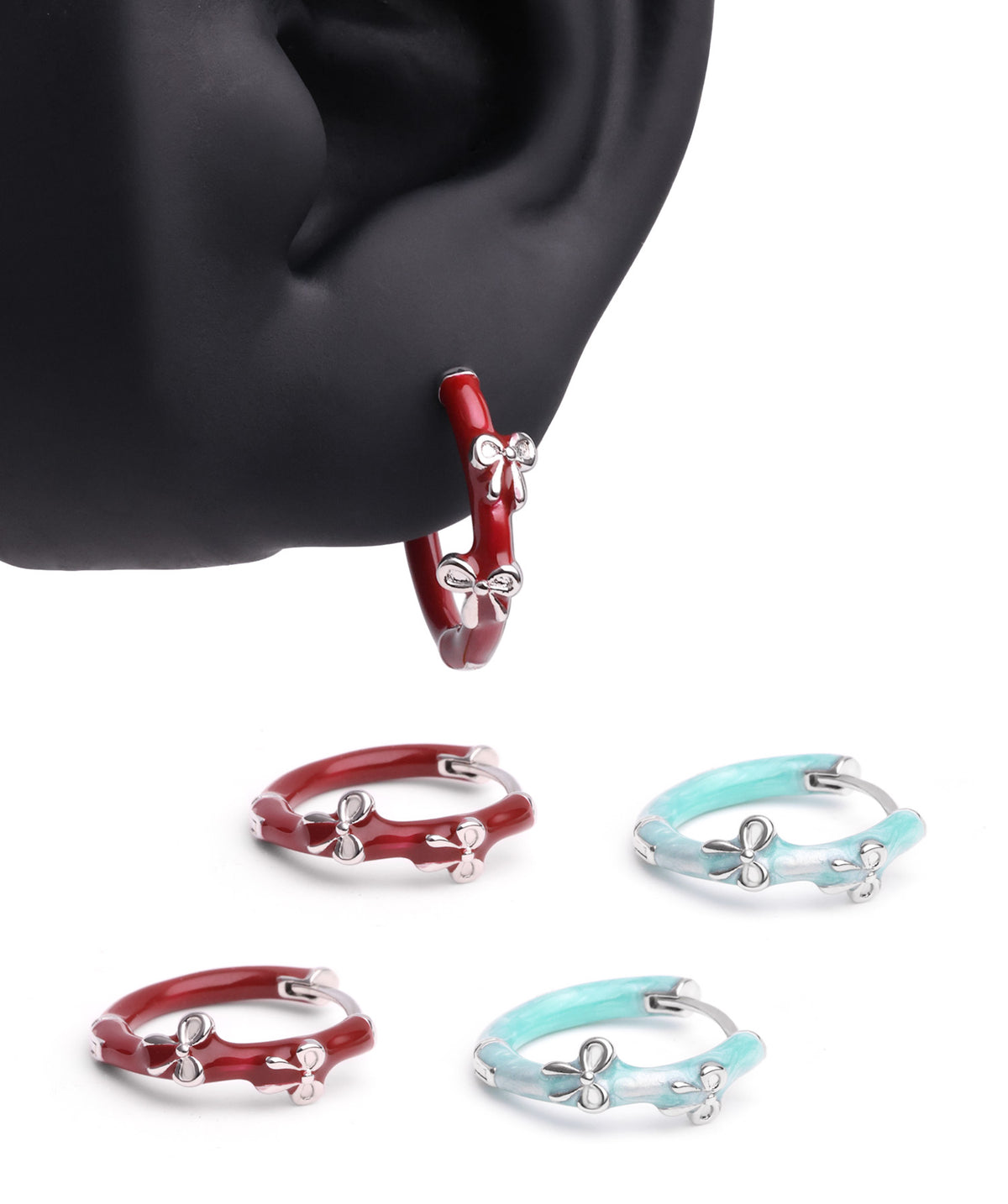 Enamel Bow Hoops - Brass - Oumo Jewelry