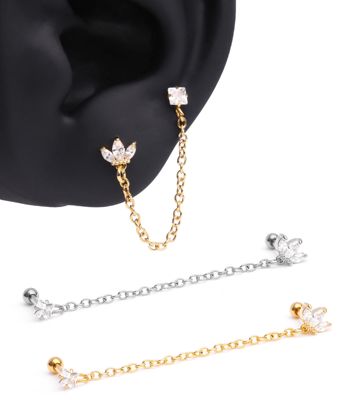 Marquise Crown Chain - Stainless Steel - Lobe, Upper Lobe - Oumo Jewelry