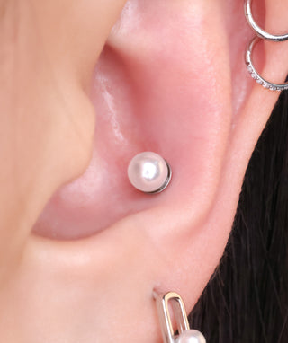 Titanium Pearl Flatback Stud - OumoJewelry