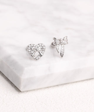 Bow Heart Stud - OumoJewelry