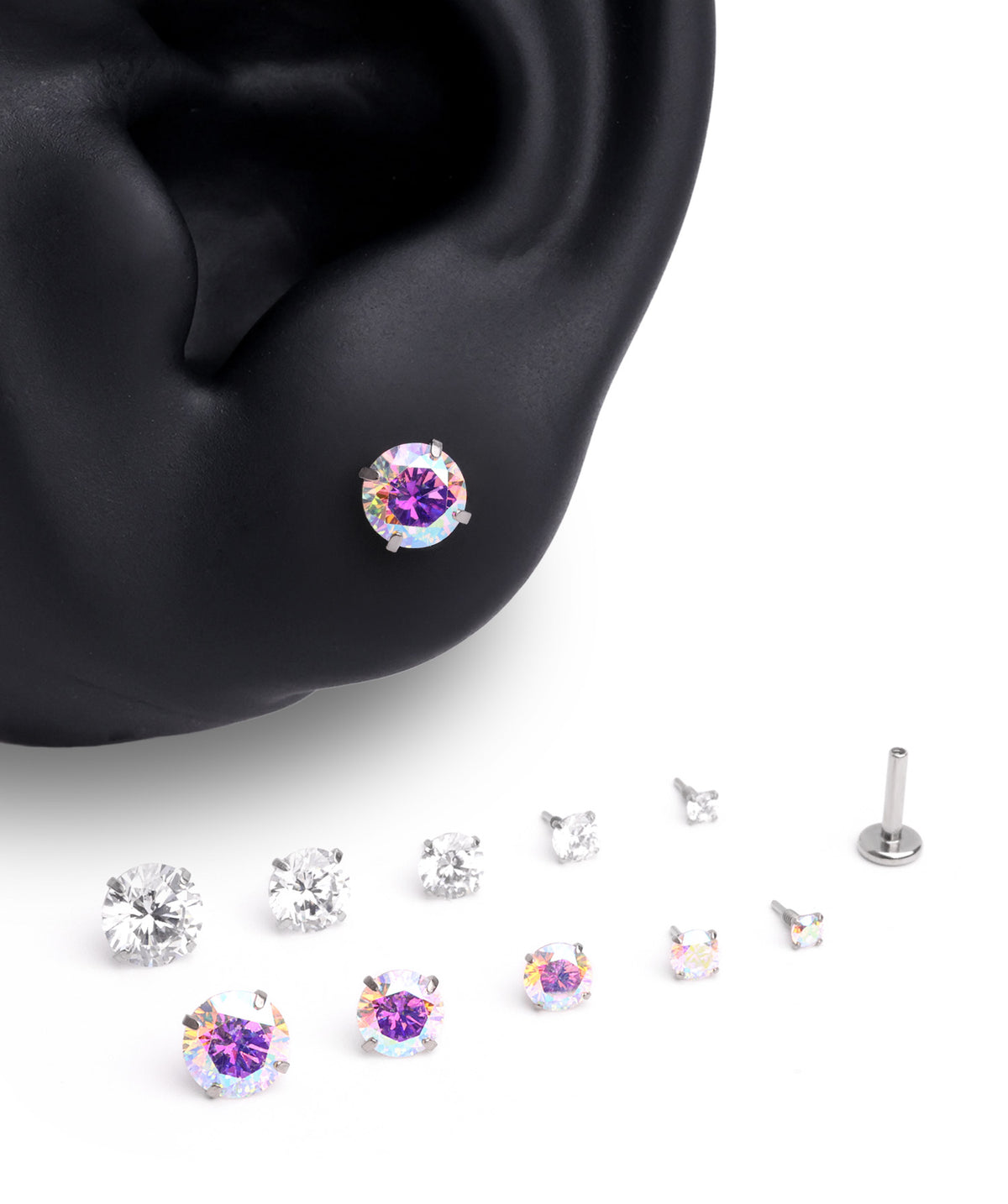 Titanium Gemstone Flatback Stud - Titanium - Helix, Forward Helix, Upper Lobe - Oumo Jewelry