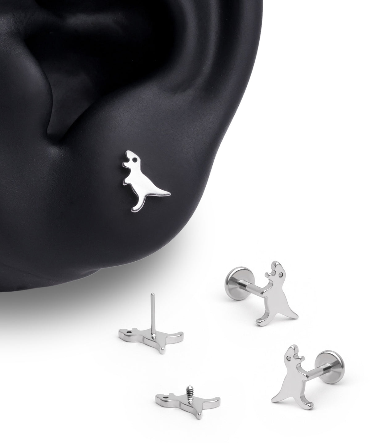 Titanium Dinosaur Flatback Stud - Titanium - Helix, Upper Lobe, Conch - Oumo Jewelry