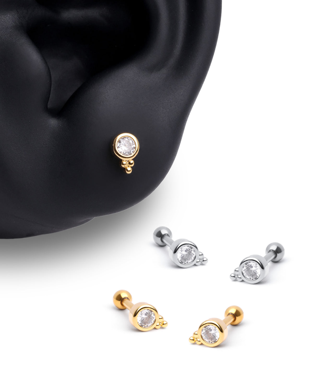 Shiny Gemstone Stud - Stainless Steel - Upper Lobe, Helix - Oumo Jewelry