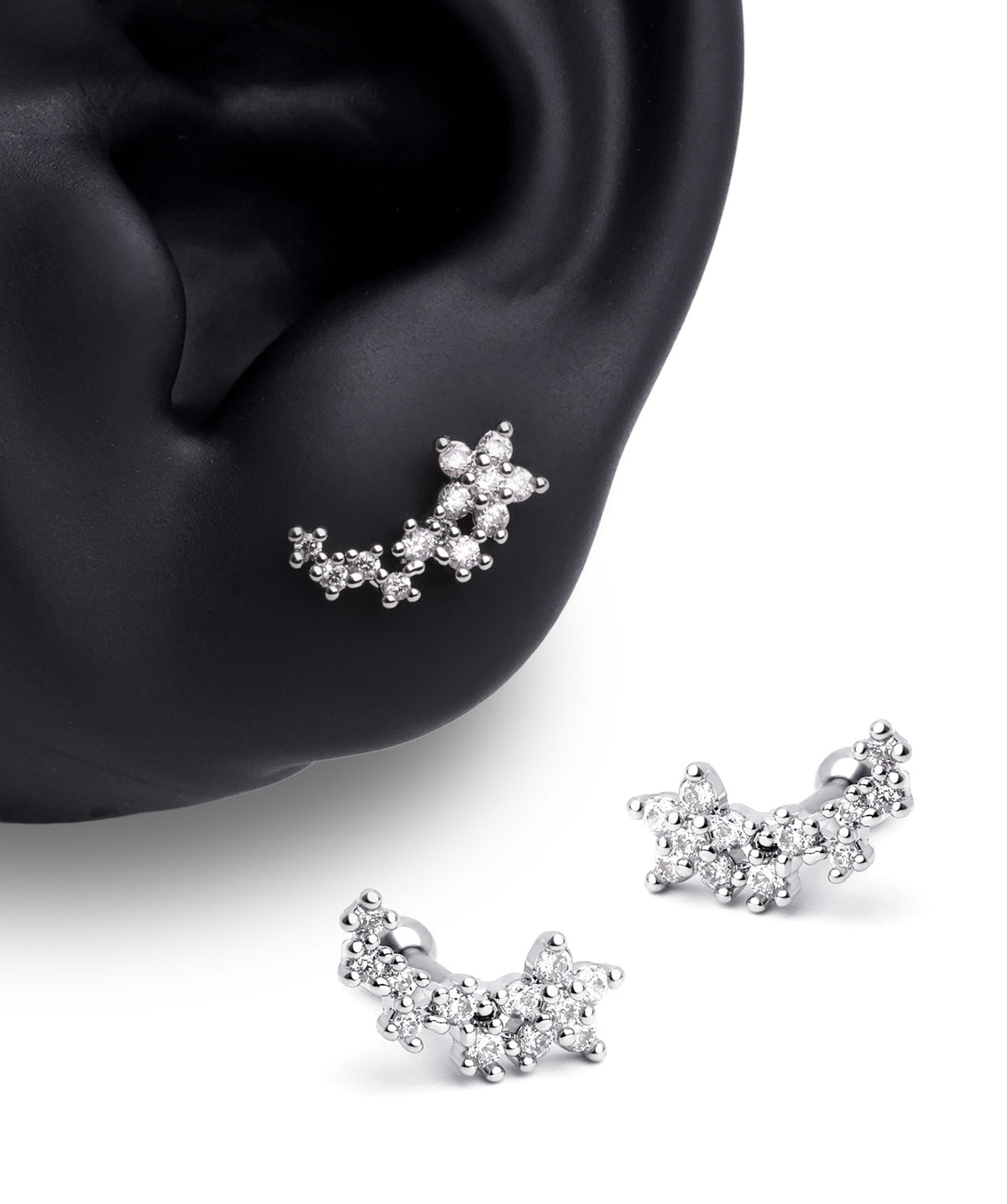 Flower Curved Stud - Stainless Steel - Upper Lobe, Helix, Flat - Oumo Jewelry