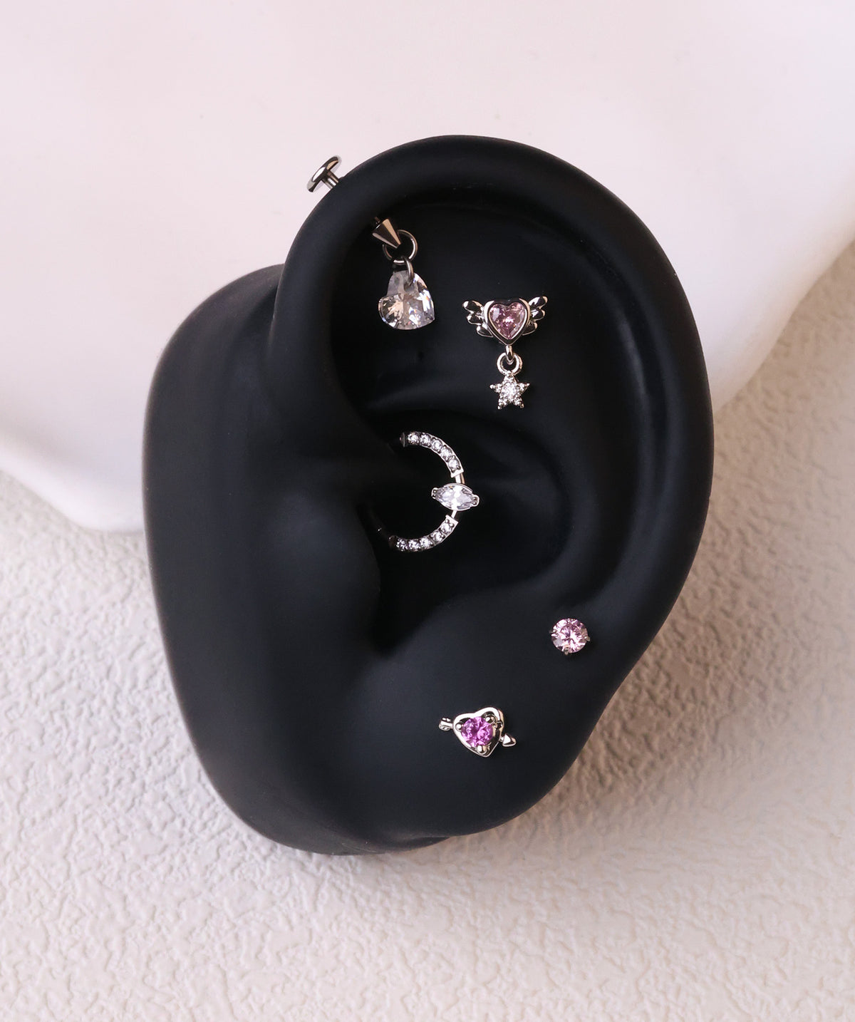 Titanium Heart Vertical Helix Flatback Stud - Titanium - Vertical Helix - Oumo Jewelry