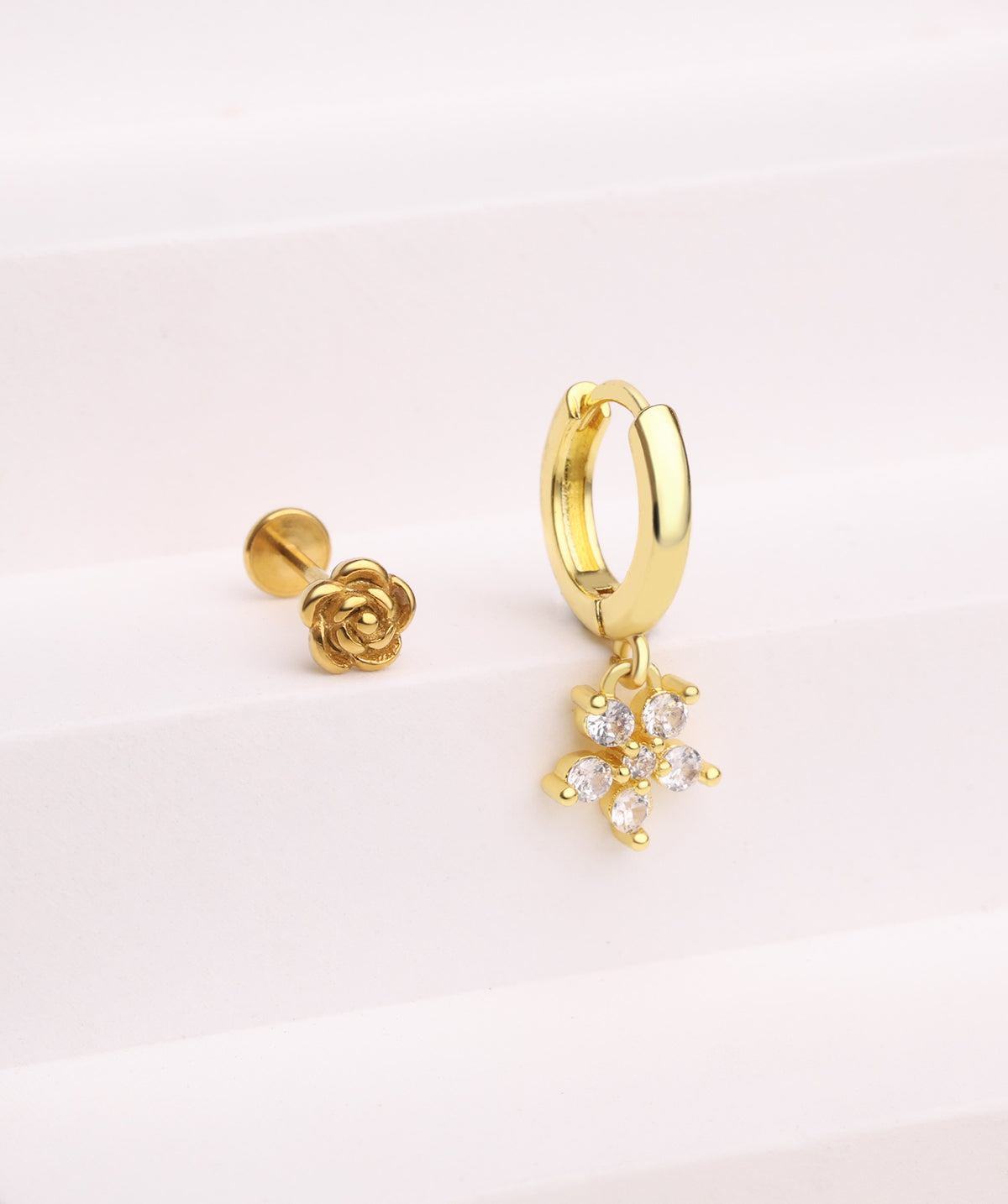 Gems Flower Drop - Brass - Lobe, Upper Lobe - Oumo Jewelry