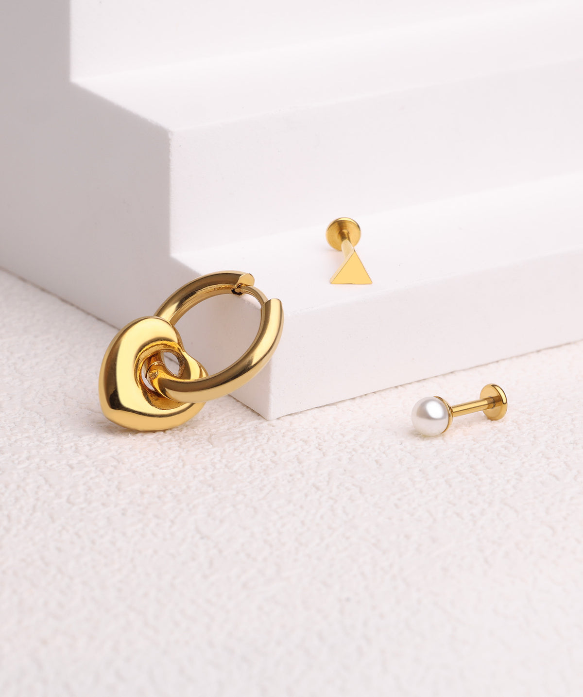 Puffed Heart Drops - Stainless Steel - Oumo Jewelry
