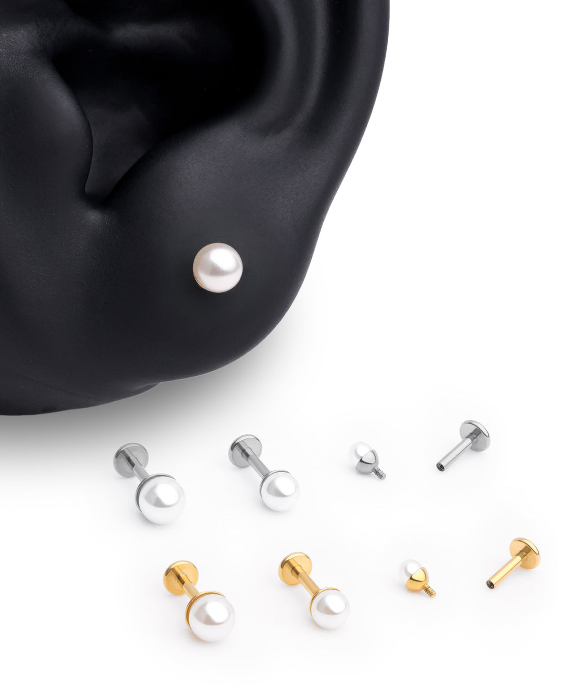 Titanium Pearl Flatback Stud - Titanium - Helix, Forward Helix, Upper Lobe - Oumo Jewelry