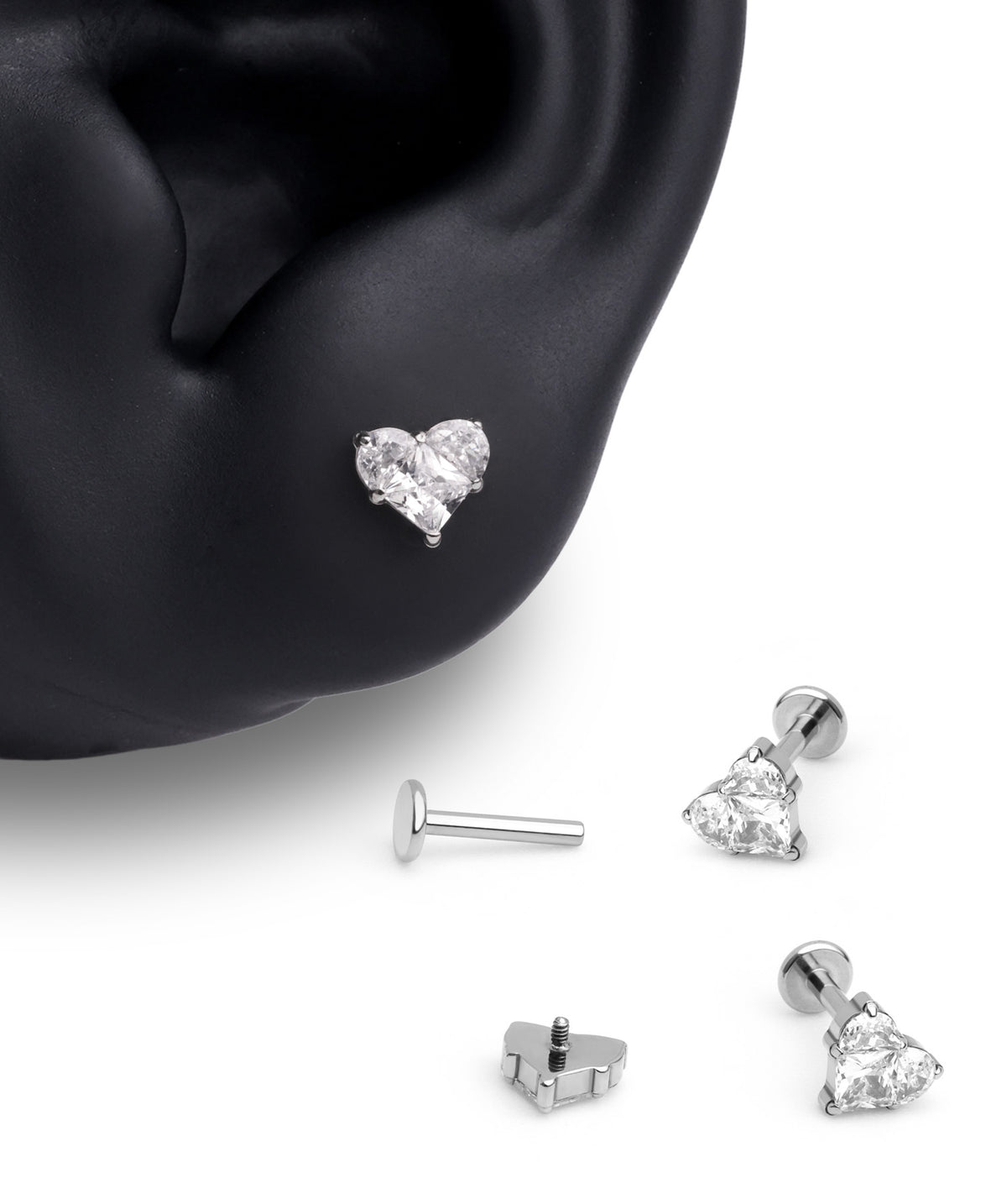 Titanium Love Flatback Stud - Titanium - Helix, Upper Lobe, Conch - Oumo Jewelry