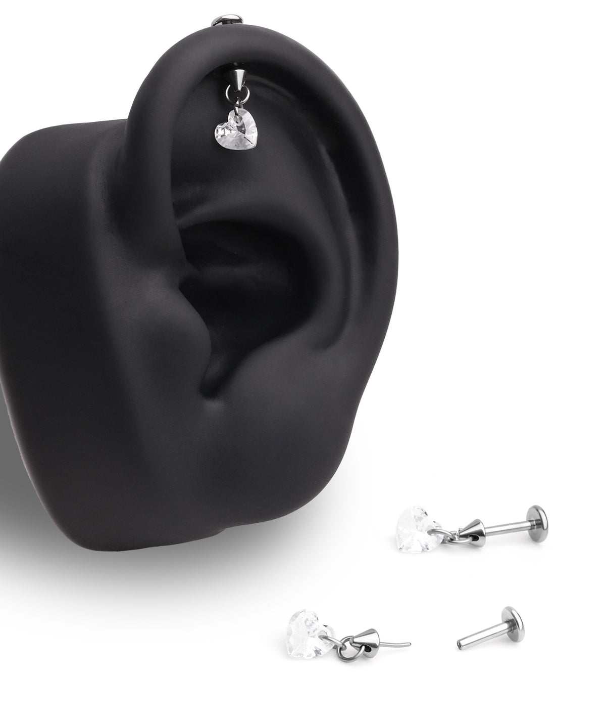 Titanium Heart Vertical Helix Flatback Stud - Titanium - Vertical Helix - Oumo Jewelry