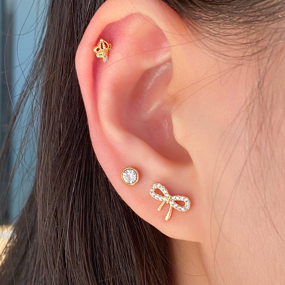 Charm Bow Stud - Stainless Steel - Upper Lobe, Helix - Oumo Jewelry