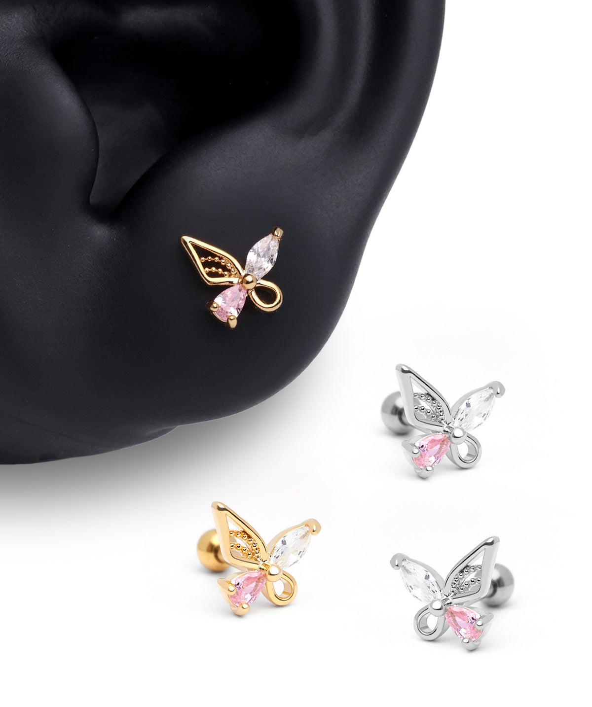 Sweet Butterfly Stud - Stainless Steel - Upper Lobe, Helix, Flat - Oumo Jewelry