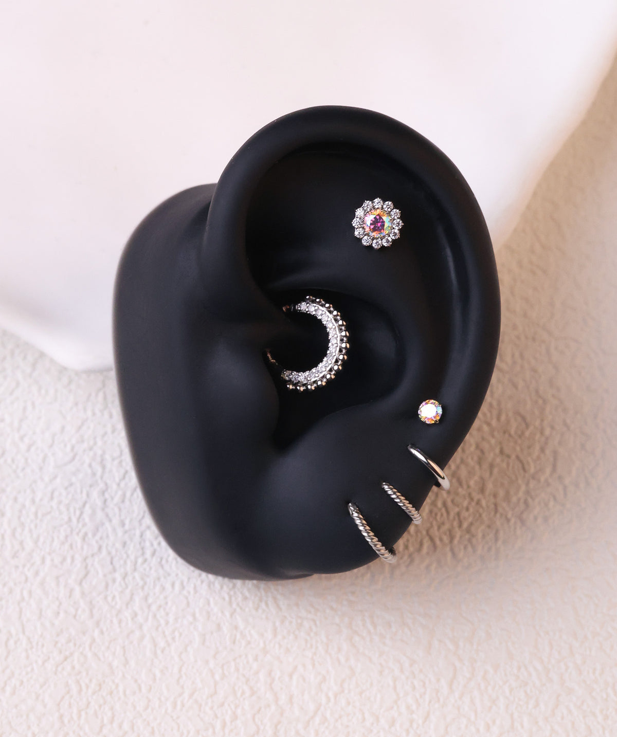 Titanium Charm Flower Flatback Stud - Titanium - Upper Lobe, Flat, Conch - Oumo Jewelry
