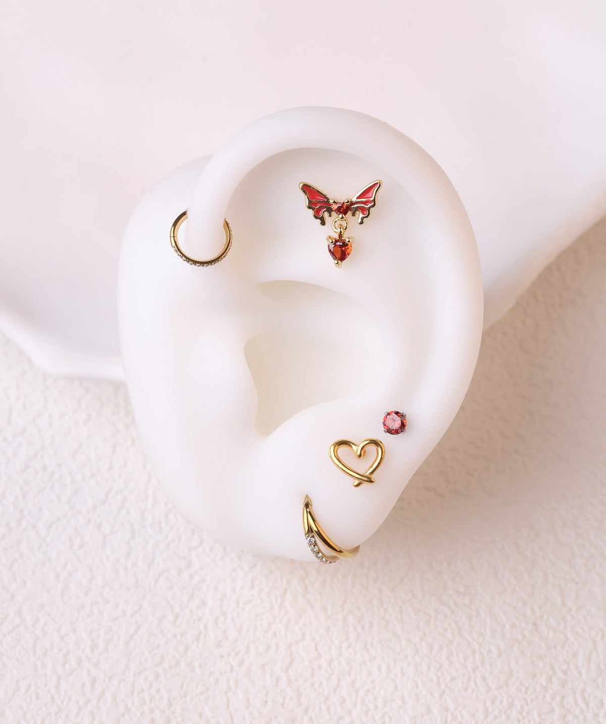 Enamel Butterfly Heart Flatback Drop - Stainless Steel - Upper Lobe, Helix, Flat - Oumo Jewelry