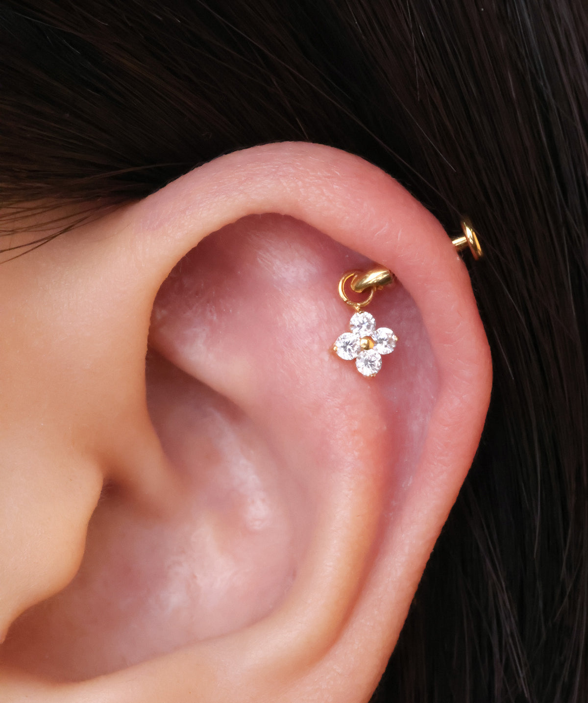 Titanium Flower Vertical Helix Flatback Stud - Titanium - Vertical Labret - Oumo Jewelry