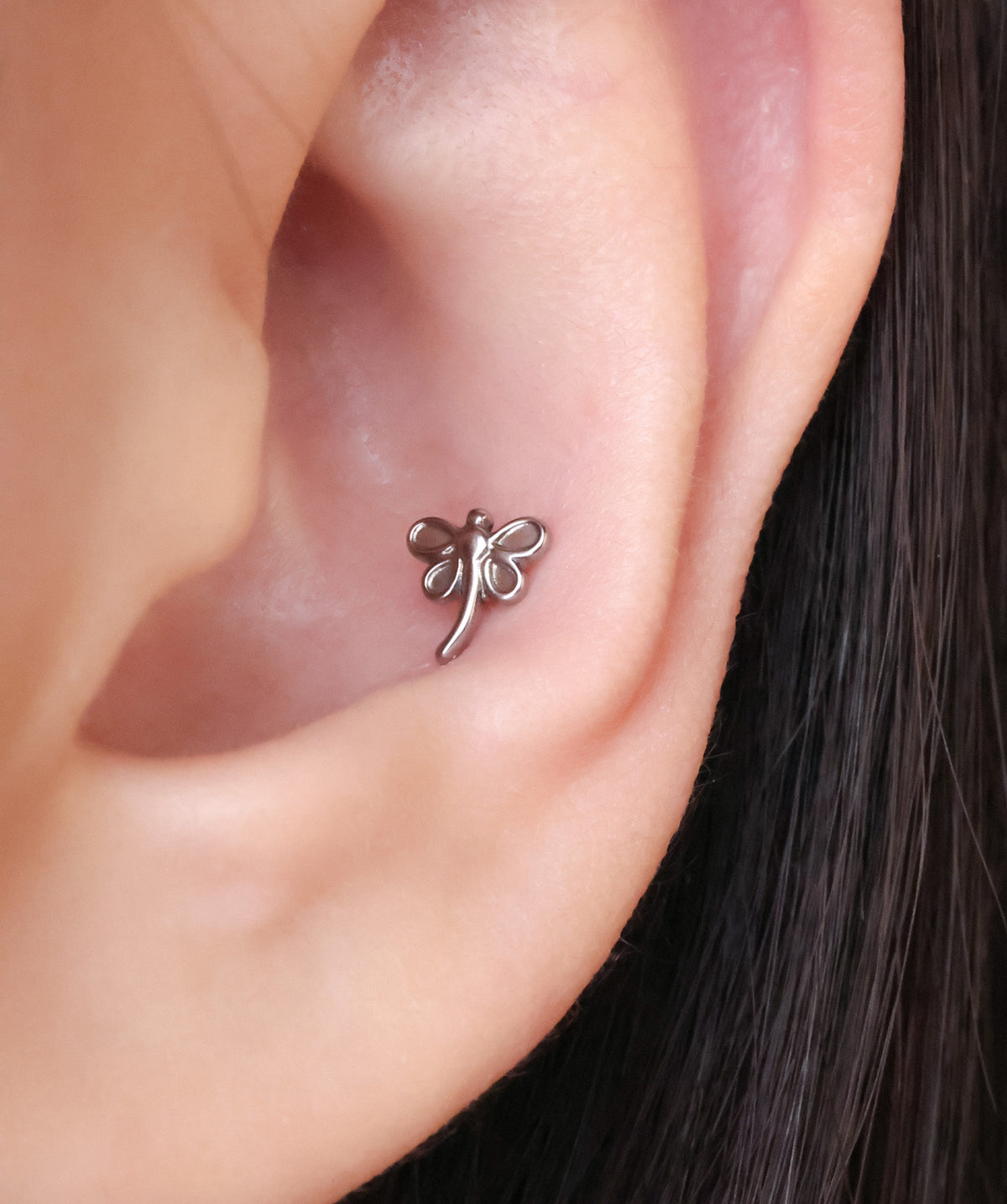 Titanium Dragonfly Flatback Stud - Titanium - Helix, Forward Helix, Upper Lobe - Oumo Jewelry