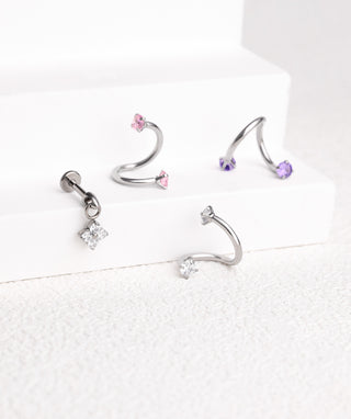 Titanium Flower Vertical Helix Flatback Stud - OumoJewelry